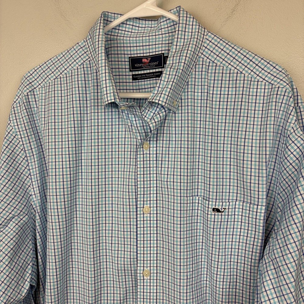 Vineyard Vines Shirt Mens‎ XL Blue Check Tucker Classic Button Down Whale Logo